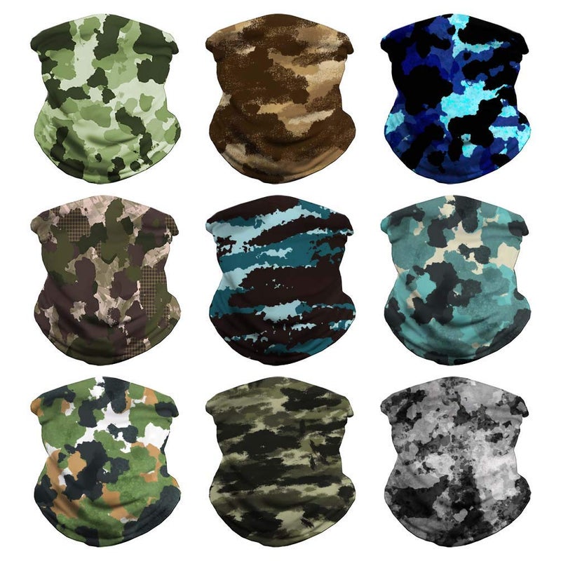 VCZUIUC Headwear Bandana Head Wrap Face Scarf Mask Neck Warmer Balaclava for Sports (One Size, 9PCS CAMO-4) - Image 1